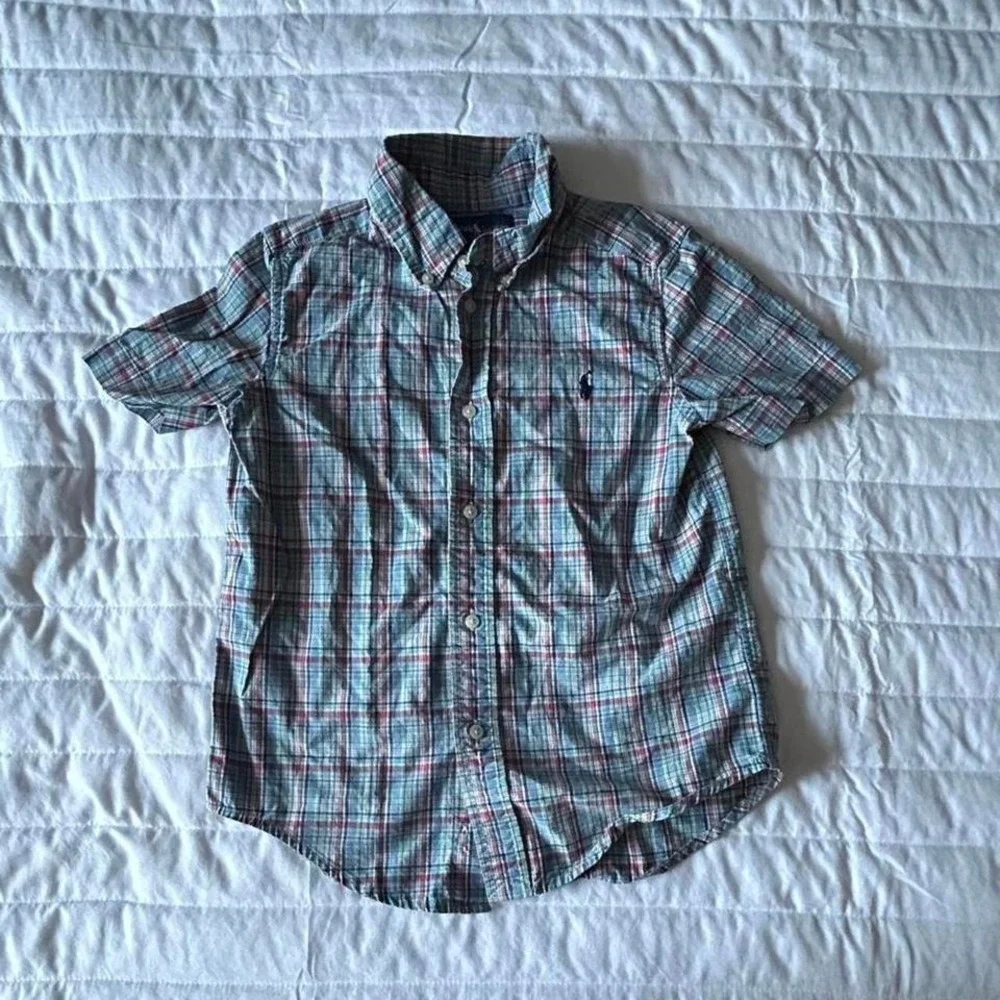 Ralph Lauren Blue Red Plaid Short Sleeve Button-up Size 5 Cotton